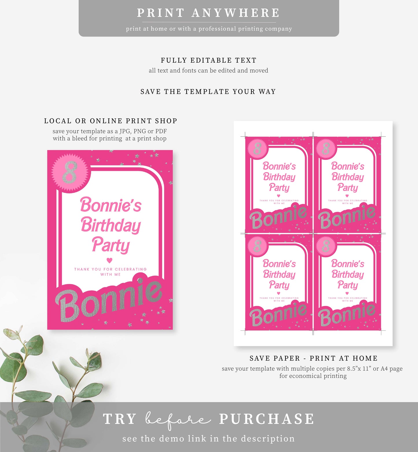 Barbie Party Hot Pink Silver | Printable Juice Pouch Label Template