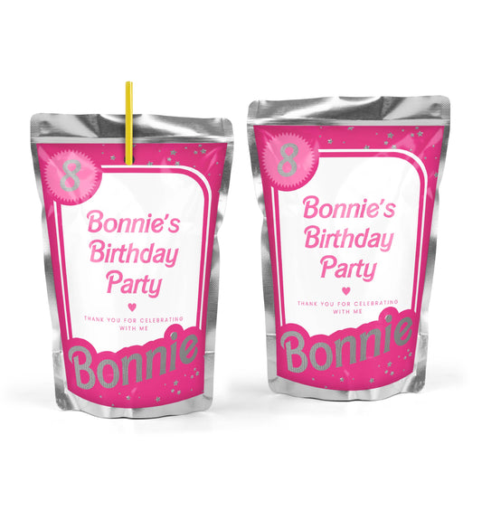 Barbie Party Hot Pink Silver | Printable Juice Pouch Label Template