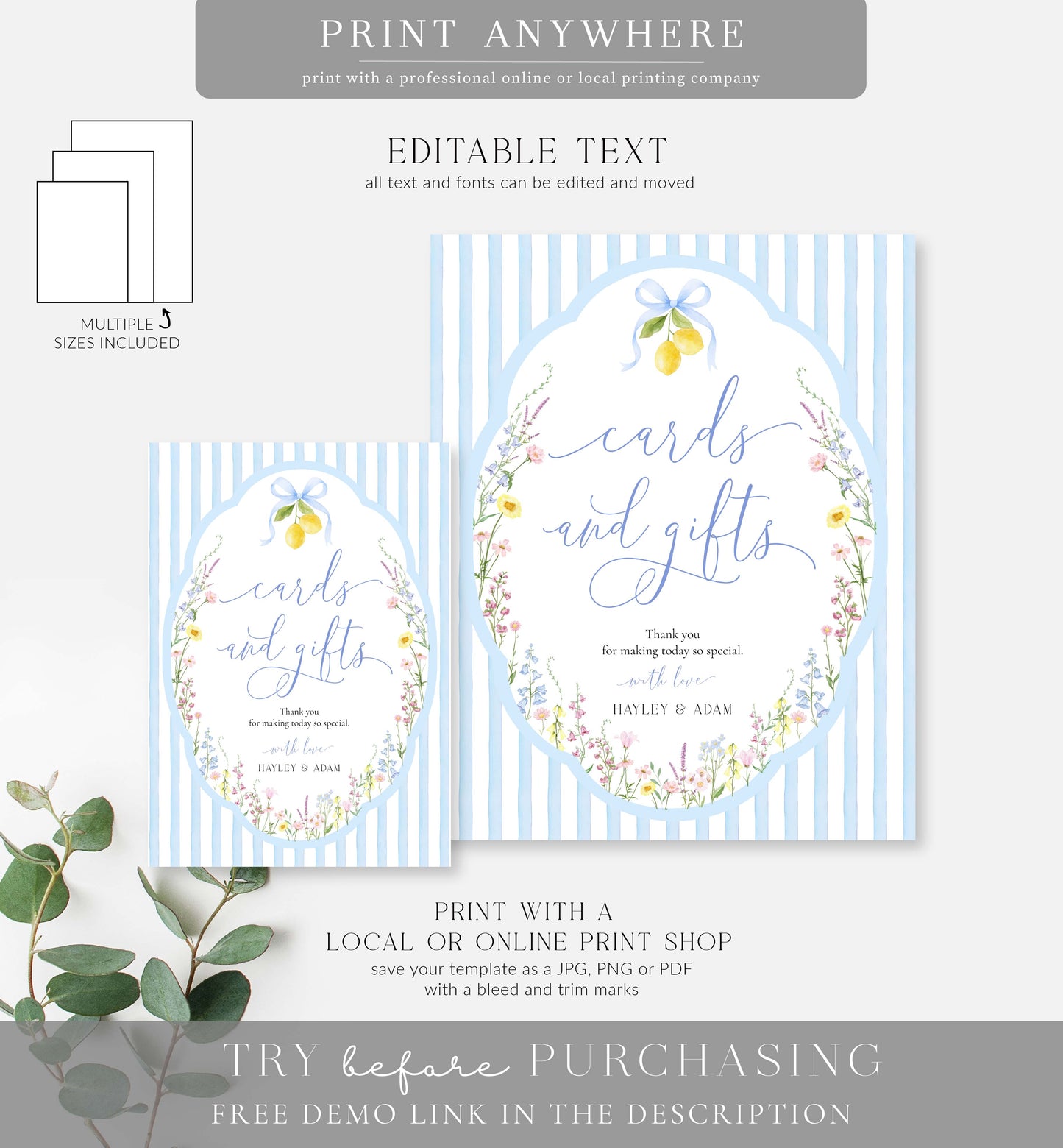 Posey Blue | Printable Cards and Gifts Sign Template