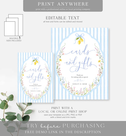 Posey Blue | Printable Cards and Gifts Sign Template