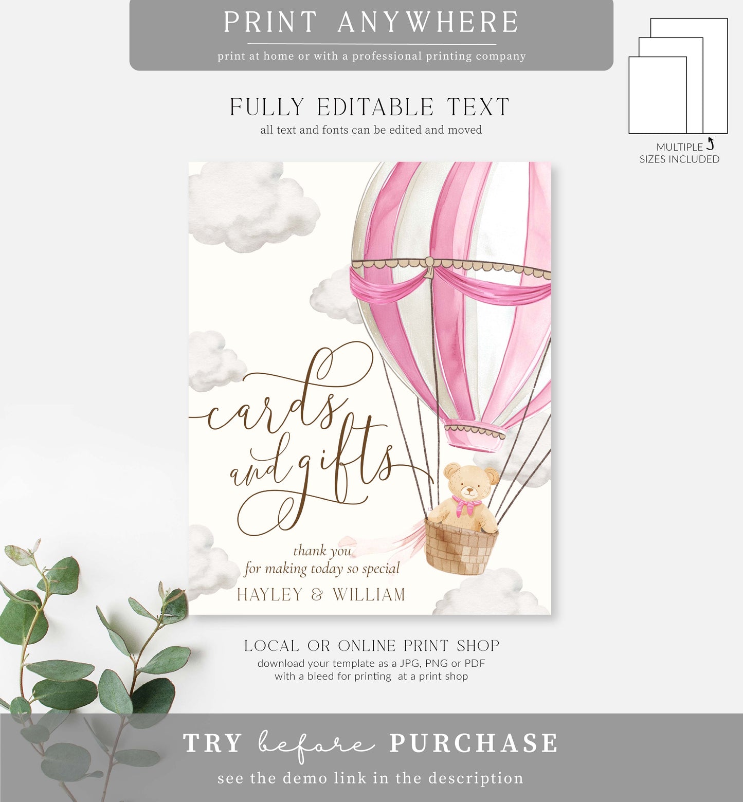 Bearly Wait Pink | Printable Cards and Gifts Sign Template