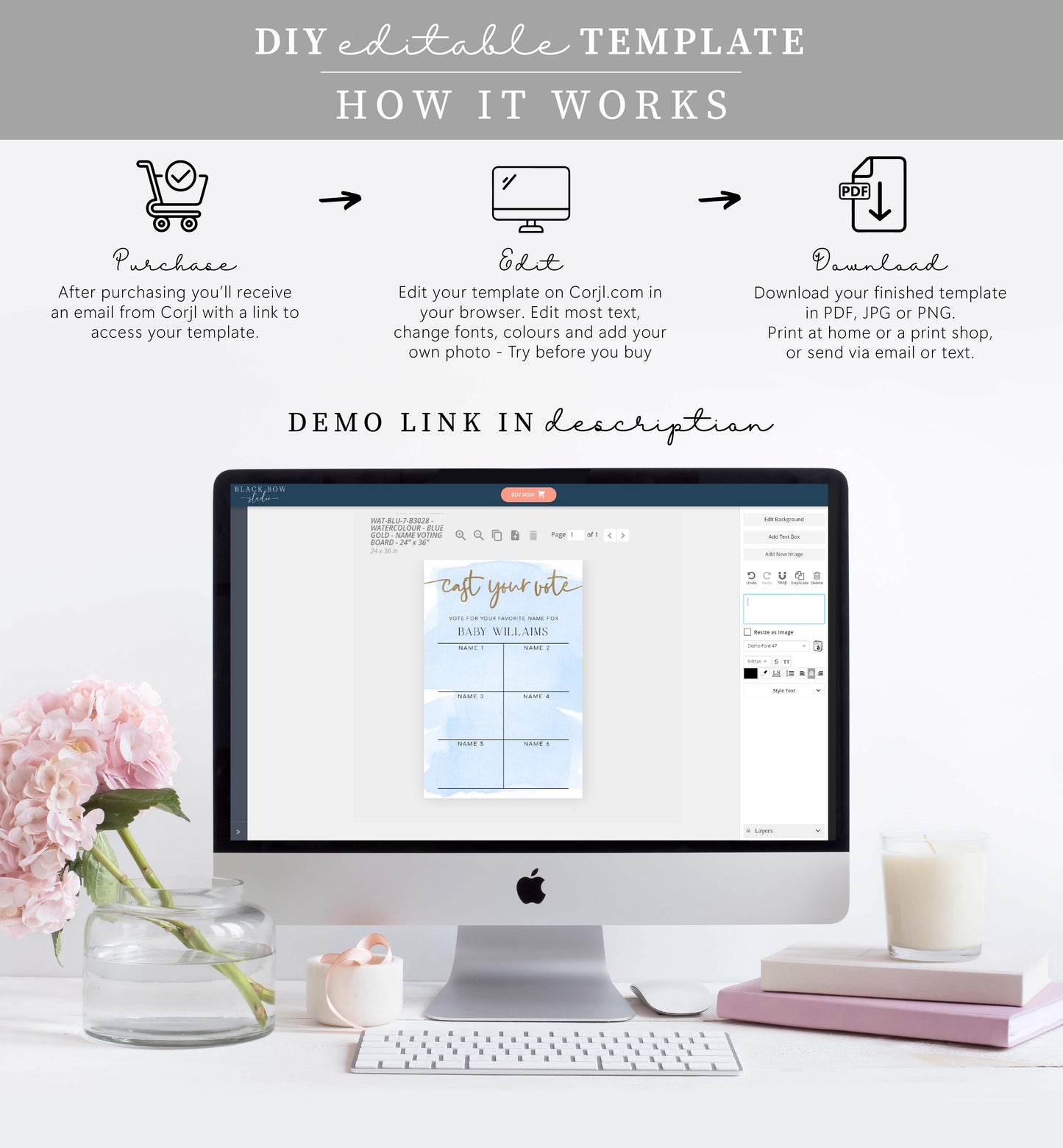 Watercolour Blue | Printable Baby Name Voting Game Sign Template