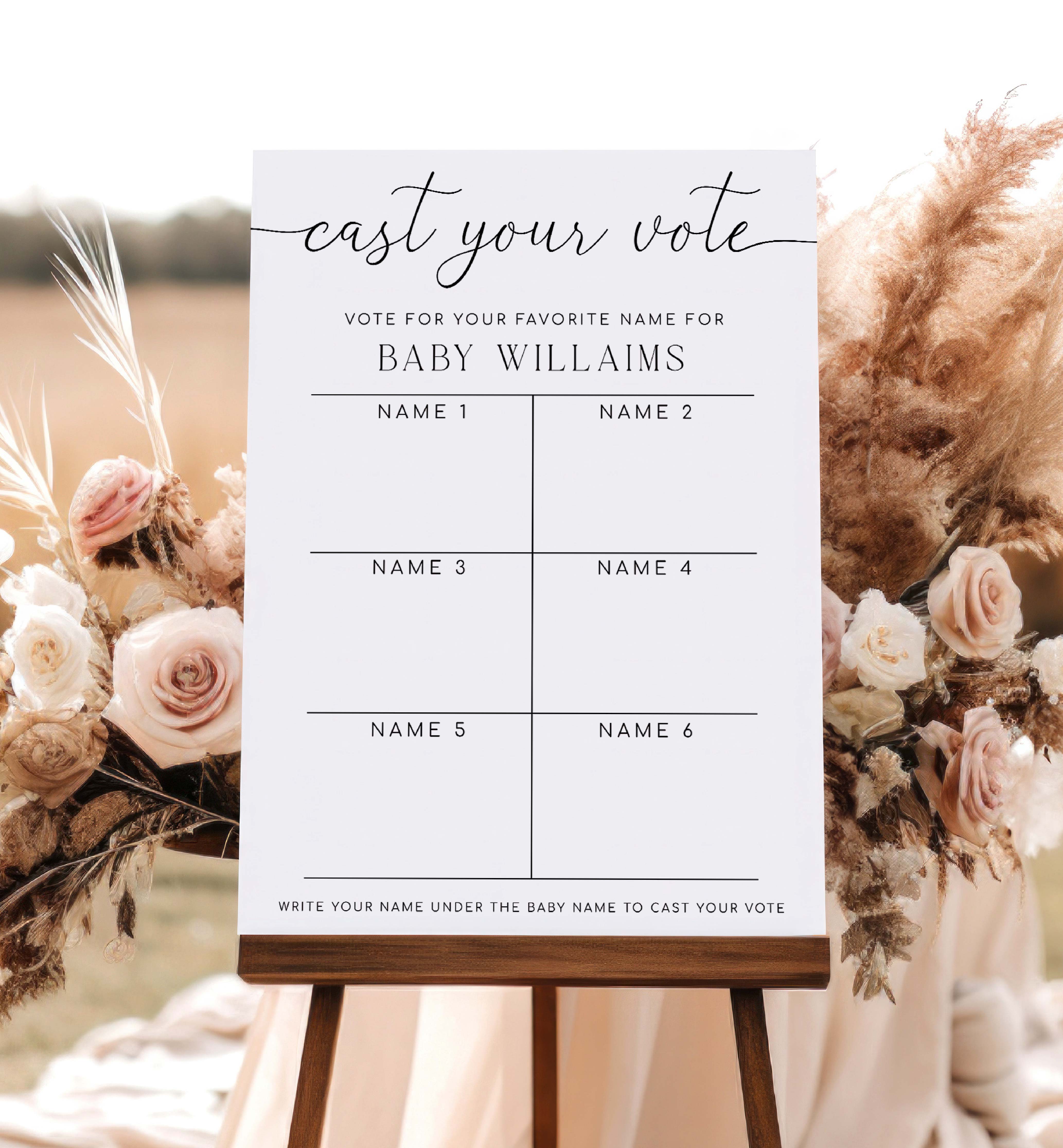 Quinn Script | Printable Baby Name Voting Game Sign Template – Black ...