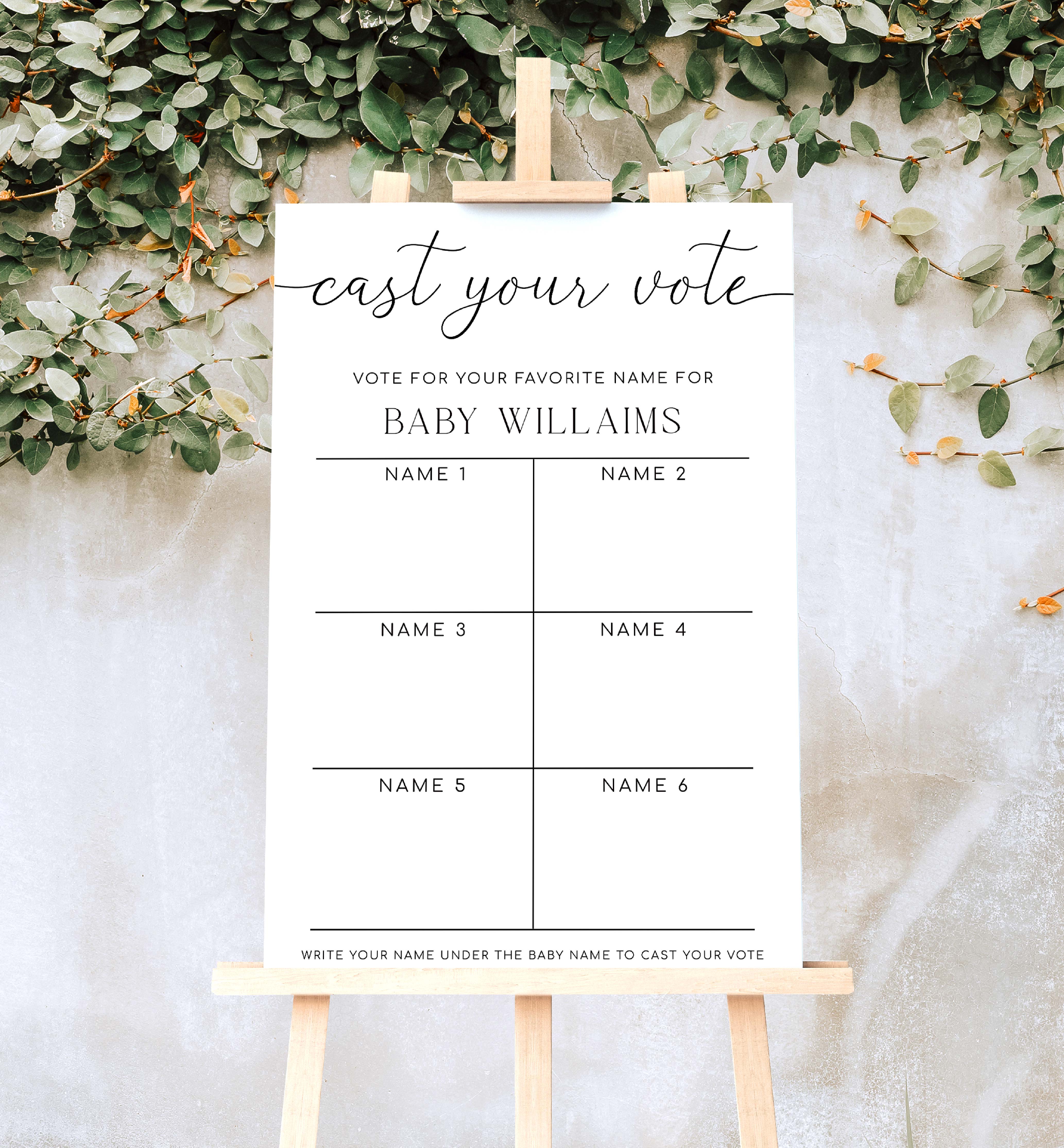 Quinn Script | Printable Baby Name Voting Game Sign Template – Black ...