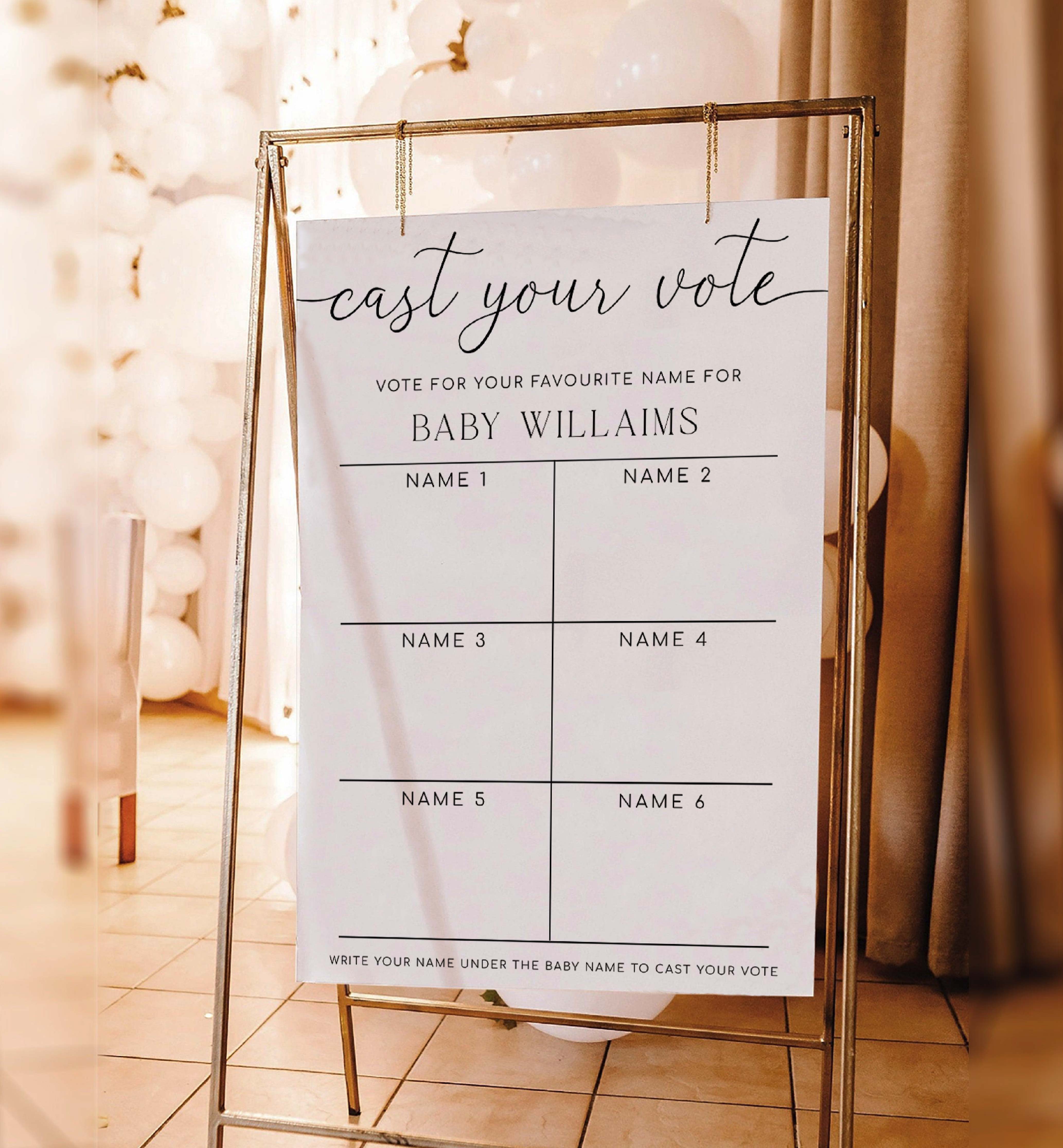 Quinn Script | Printable Baby Name Voting Game Sign Template – Black ...