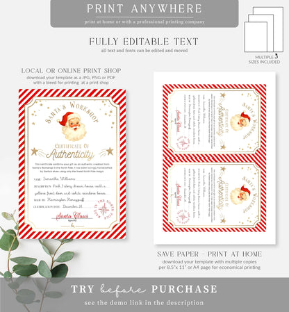Stripe Red | Printable Christmas Certificate of Authenticity Template