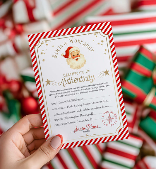 Printable Santa’s Toy Workshop Certificate of Authenticity, Christmas Eve Box Gift, Kid's Christmas Gift, Made In The North Pole, Stripe