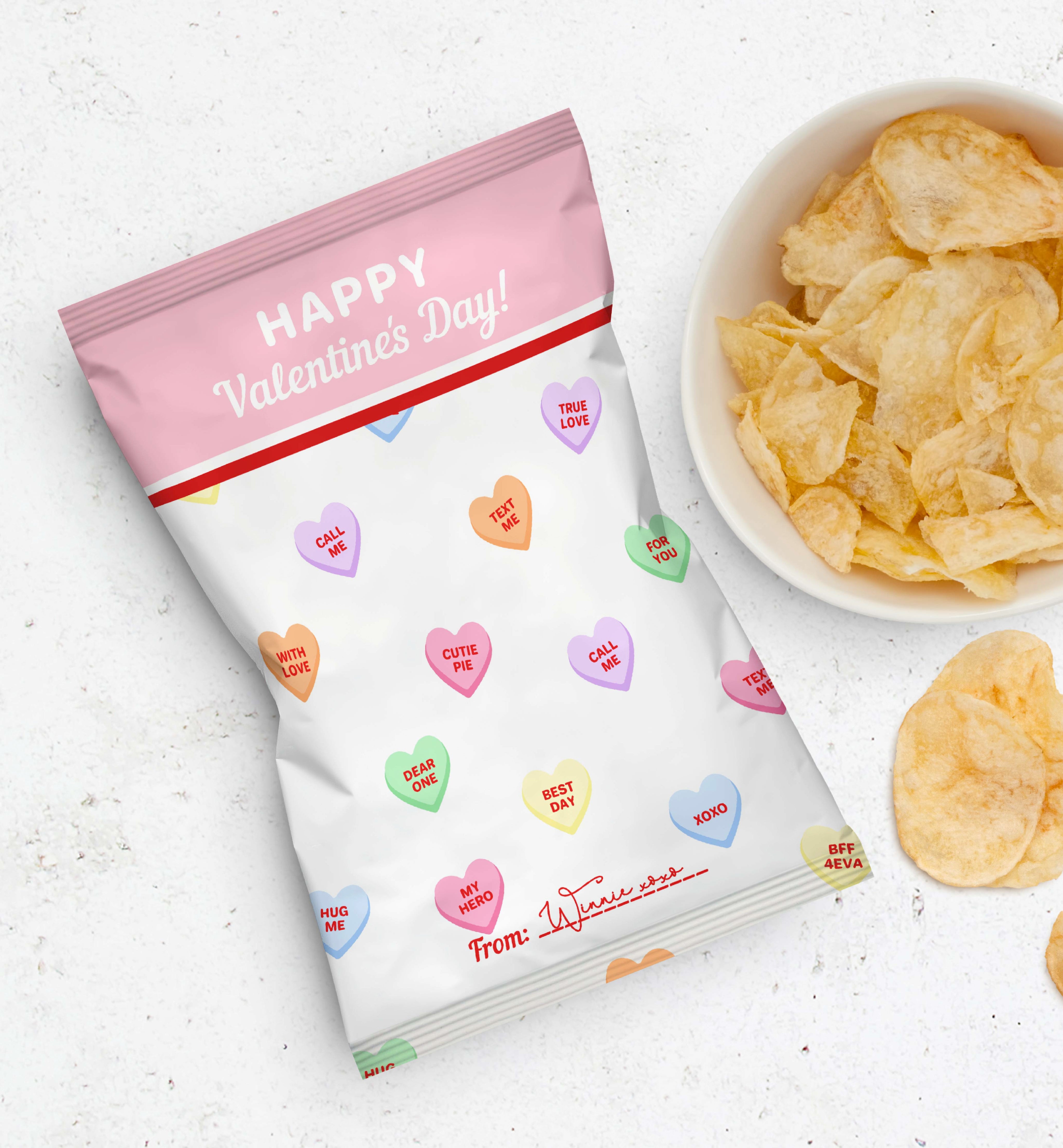 Convo Hearts White | Printable Valentine's Day Chip Bag Favour Templat ...