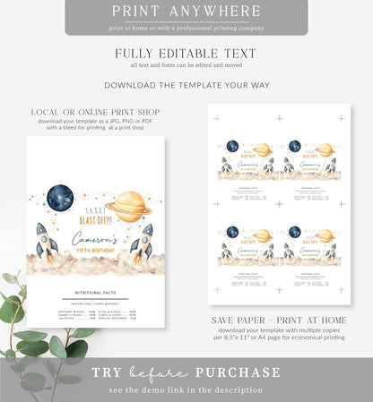 Space White | Printable Birthday Chocolate Bar Favour Wrappers Template