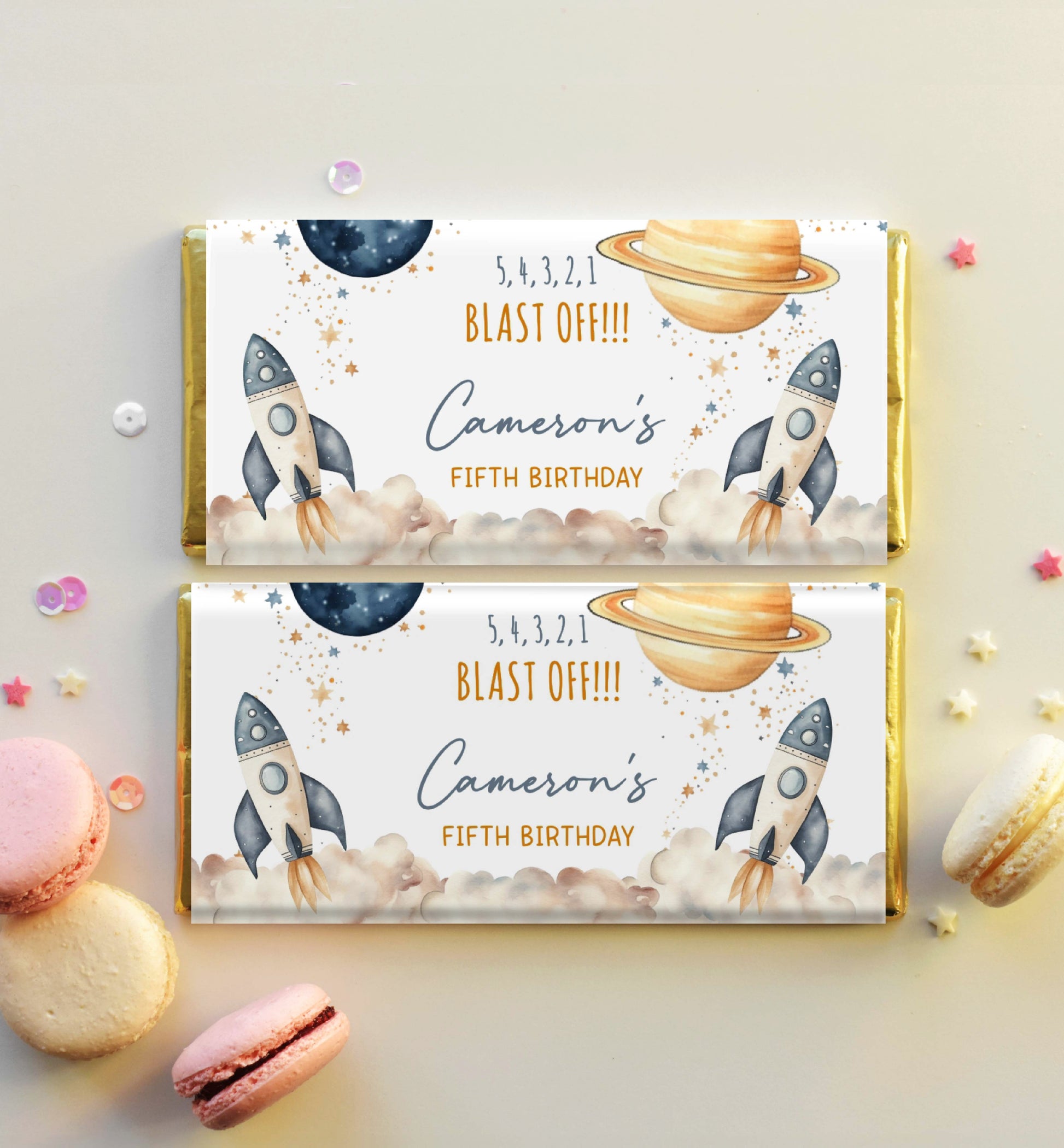 Space Birthday Chocolate Wrapper Template, Printable Blast Off Birthday Candy Bar Label, Galaxy Rocket Ship Birthday Favor Label,