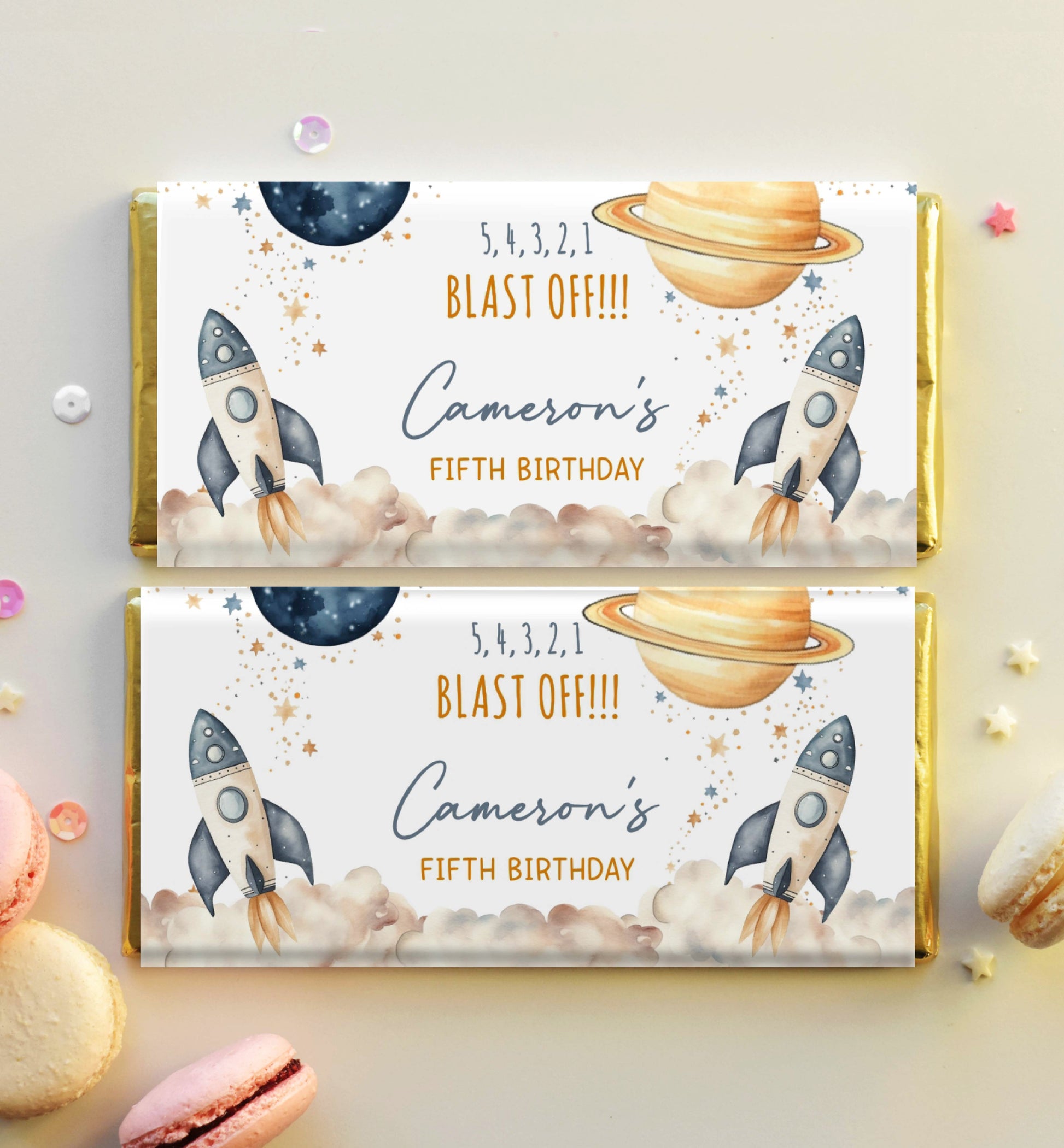 Space Birthday Chocolate Wrapper Template, Printable Blast Off Birthday Candy Bar Label, Galaxy Rocket Ship Birthday Favor Label,
