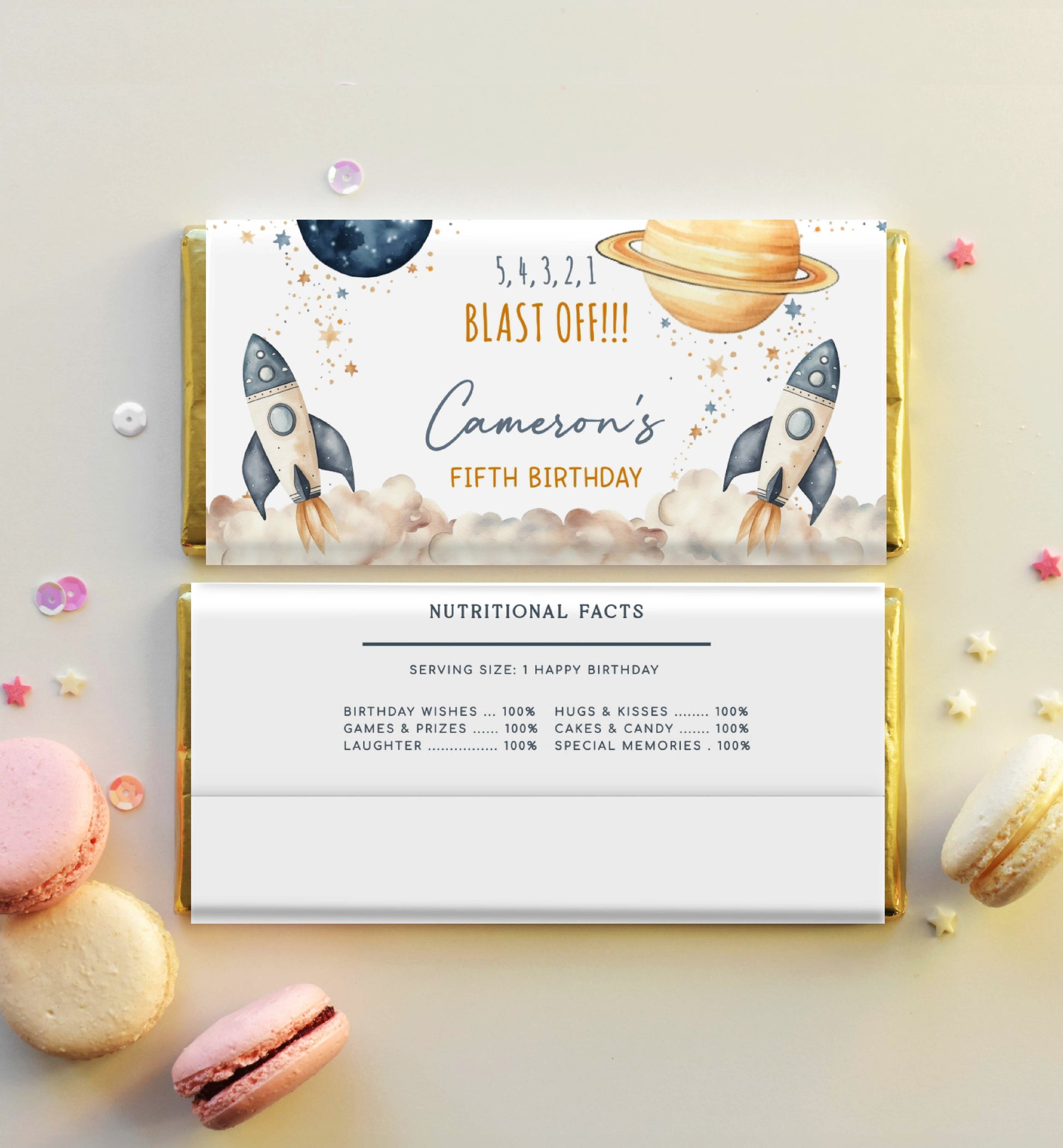 Space Birthday Chocolate Wrapper Template, Printable Blast Off Birthday Candy Bar Label, Galaxy Rocket Ship Birthday Favor Label,