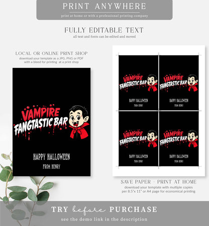 Halloween | Printable Vampire Chocolate Wrappers Template