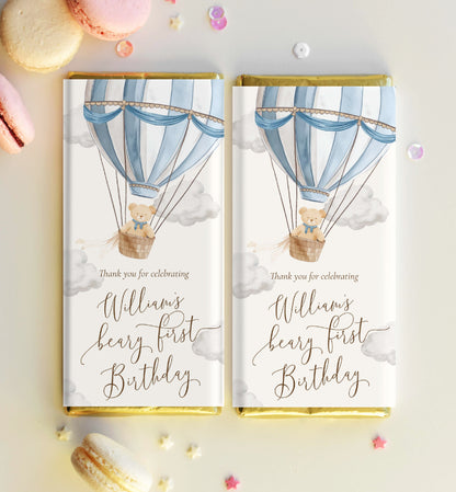 Beary First | Printable First Birthday Chocolate Bar Favour Wrappers Template