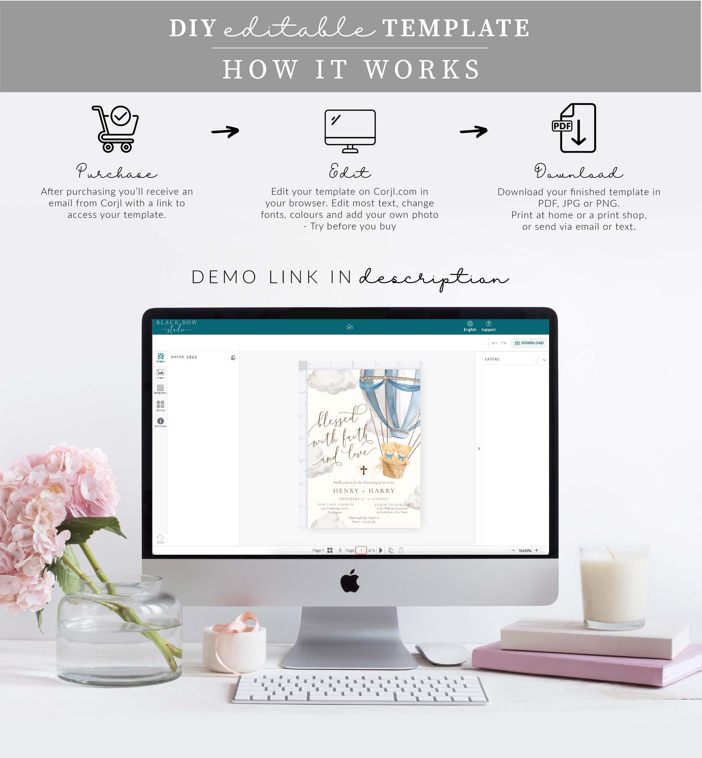 Bearly Blue | Printable Christening Invitation Template