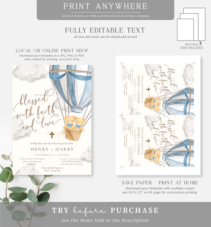 Bearly Blue | Printable Christening Invitation Template
