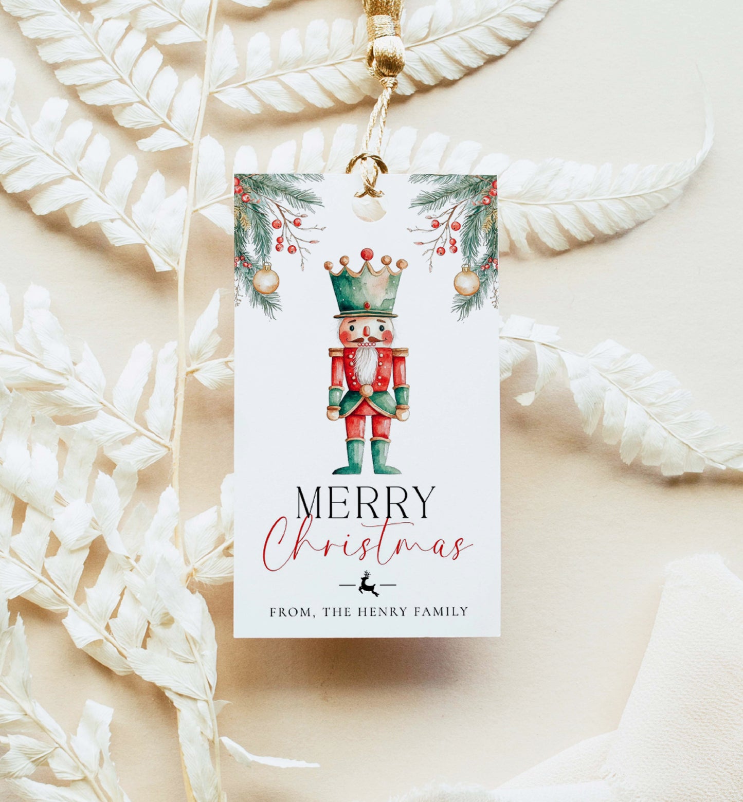 Printable Merry Christmas Gift Tag, Xmas Christmas Gift Tag, Nutcracker Holly Berry Merry Christmas Favor Tag