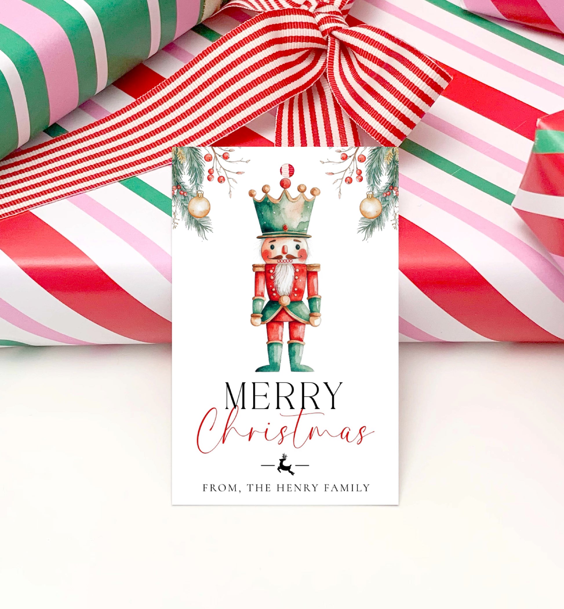 Printable Merry Christmas Gift Tag, Xmas Christmas Gift Tag, Nutcracker Holly Berry Merry Christmas Favor Tag