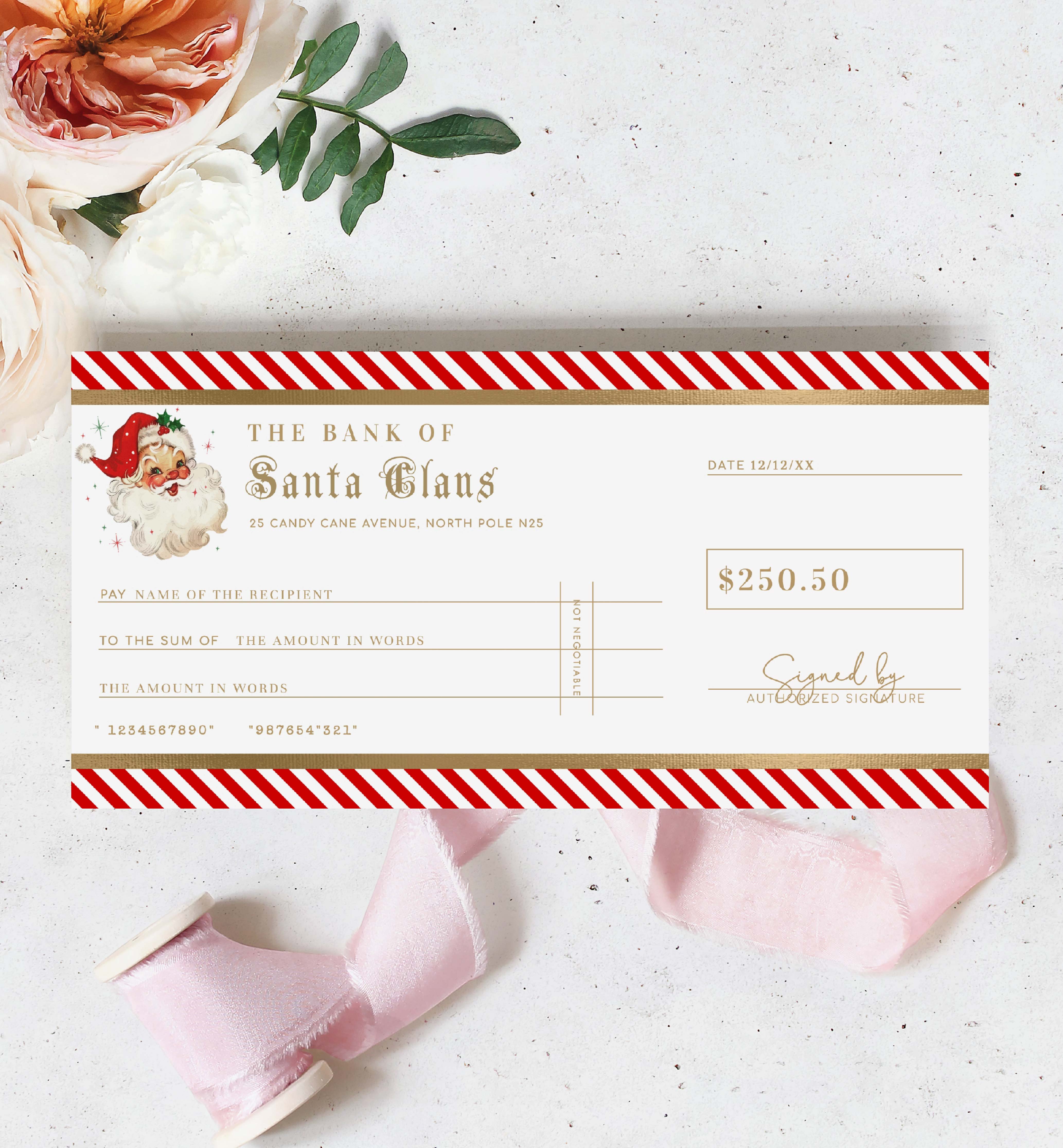 Stripe Red | Printable Christmas Santa Cheque Gift Voucher Template ...