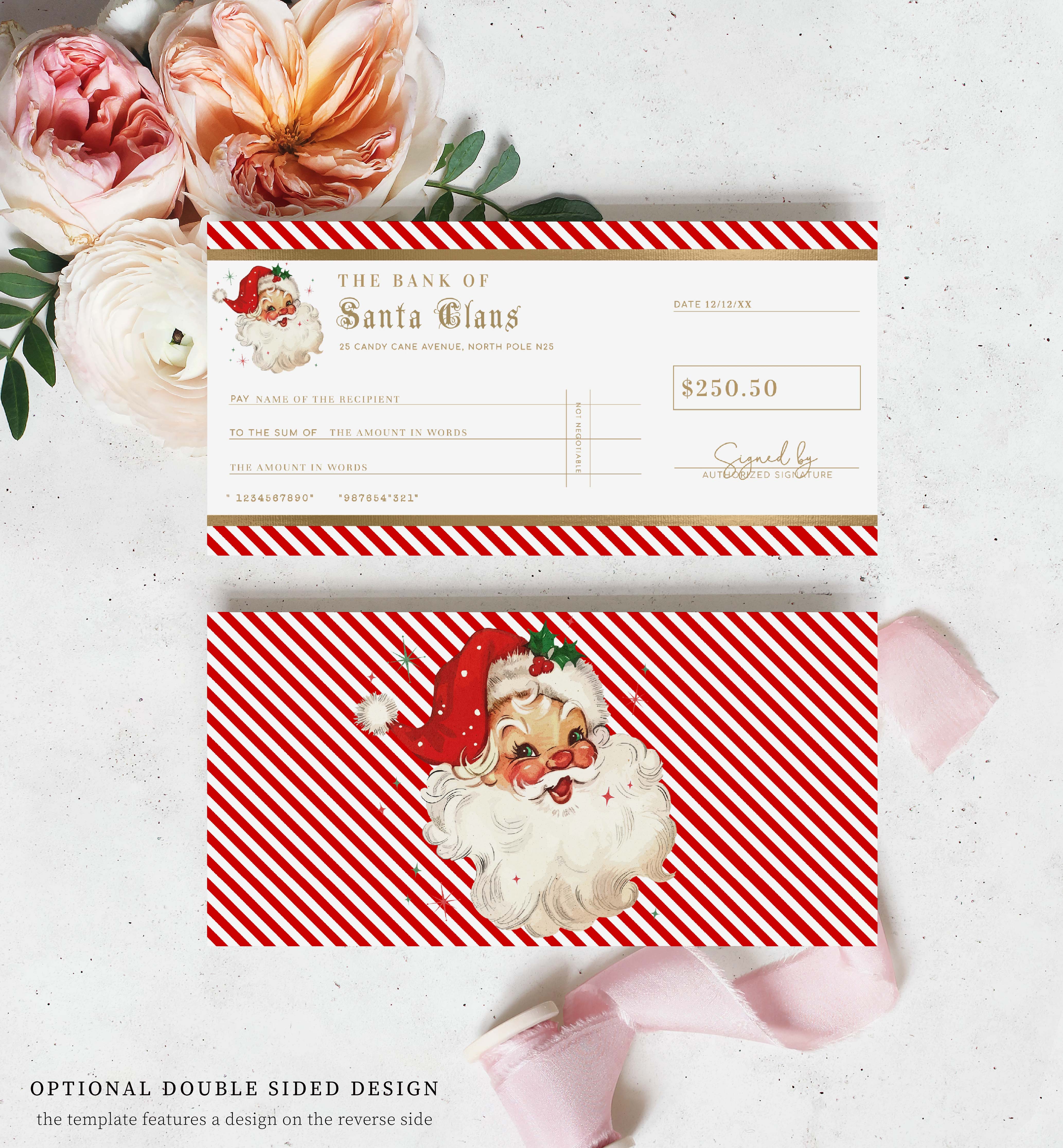 Stripe Red | Printable Christmas Santa Cheque Gift Voucher Template ...