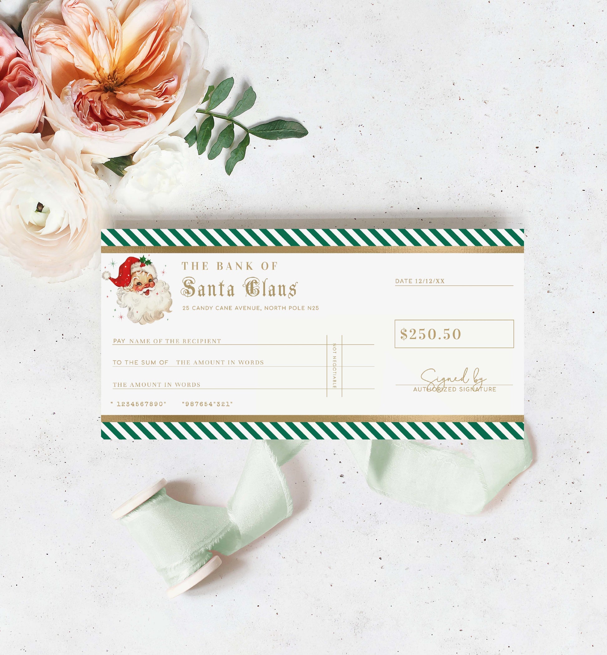 Bank Of Santa Claus Christmas Cheque Template, Fake Bank Cheque Gift Voucher, Christmas Bonus Cheque, Novelty Bank Cheque, Custom Printable Gift Certificate Christmas Present, Christmas Gift Coupon, Stripe