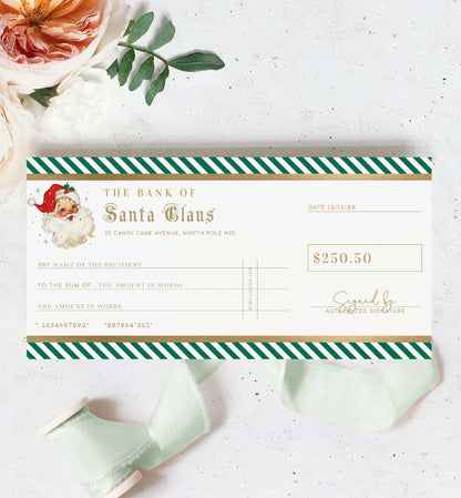Bank Of Santa Claus Christmas Cheque Template, Fake Bank Cheque Gift Voucher, Christmas Bonus Cheque, Novelty Bank Cheque, Custom Printable Gift Certificate Christmas Present, Christmas Gift Coupon, Stripe