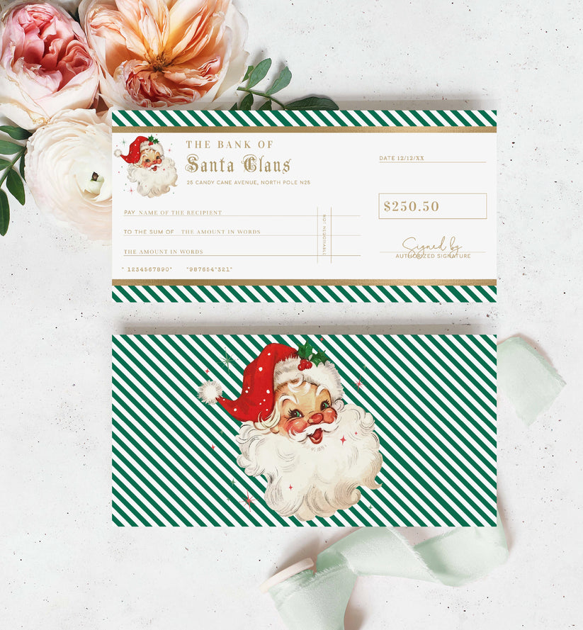 Stripe Green | Printable Christmas Santa Cheque Gift Voucher Template ...