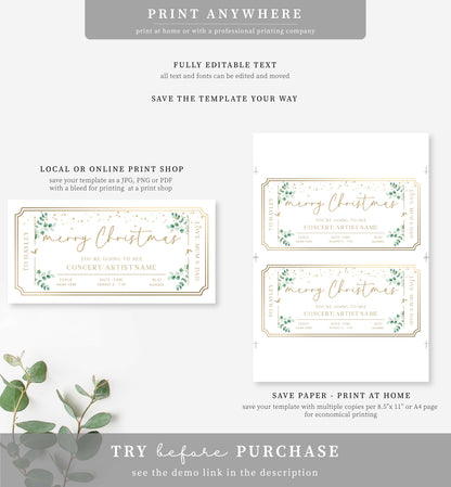 Ferras Green | Printable Christmas Concert Custom Gift Voucher Template