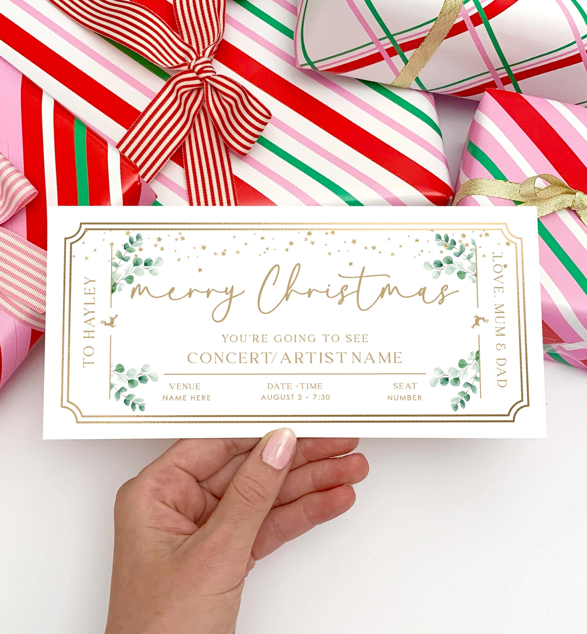 Christmas Concert Ticket Gift Voucher Template, Fully Custom Printable Gift Certificate, Music Show Ticket Christmas Present, Coupon, Surprise Show, Performance, Artist, Printable Gift Certificate