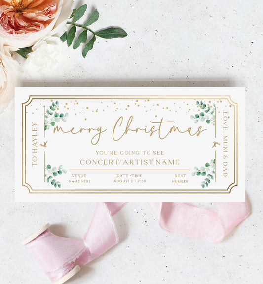 Christmas Concert Ticket Gift Voucher Template, Fully Custom Printable Gift Certificate, Music Show Ticket Christmas Present, Coupon, Surprise Show, Performance, Artist, Printable Gift Certificate