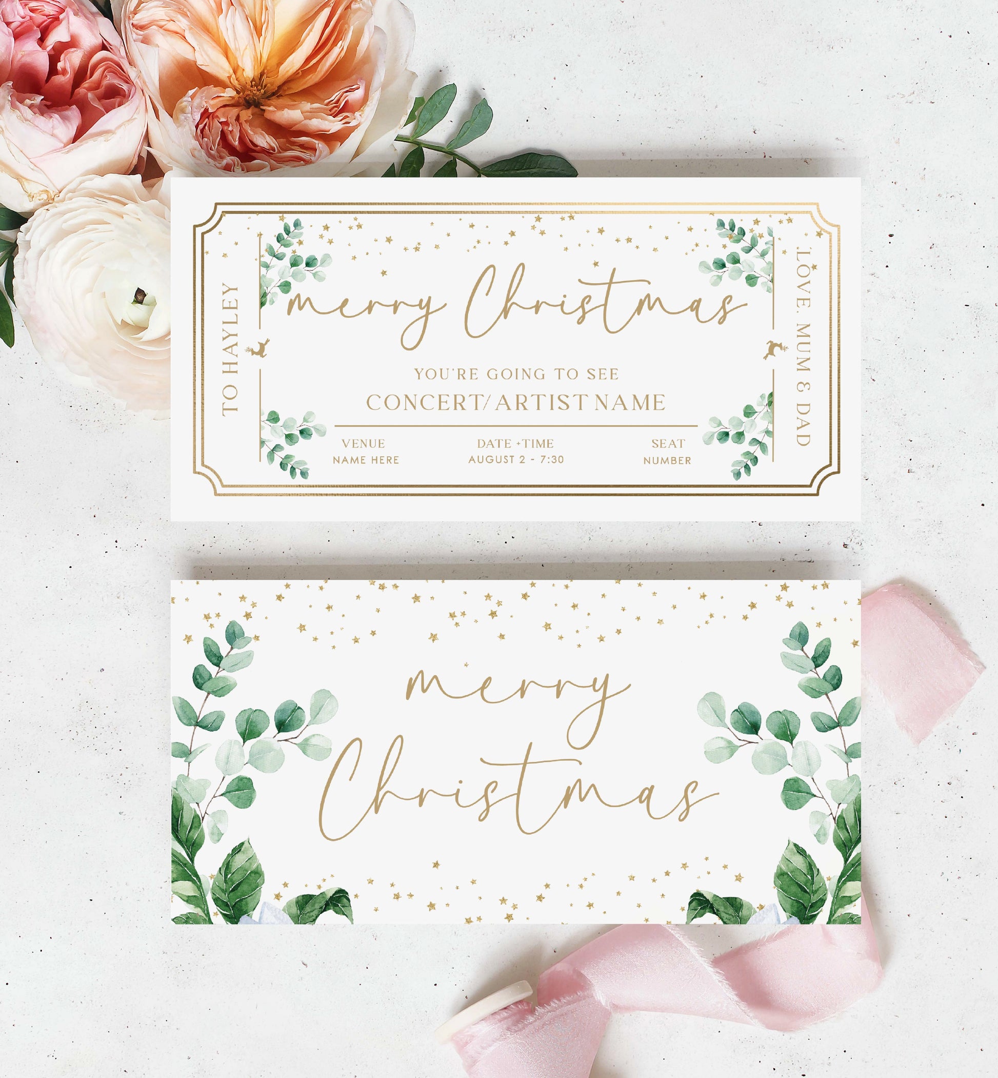 Christmas Concert Ticket Gift Voucher Template, Fully Custom Printable Gift Certificate, Music Show Ticket Christmas Present, Coupon, Surprise Show, Performance, Artist, Printable Gift Certificate