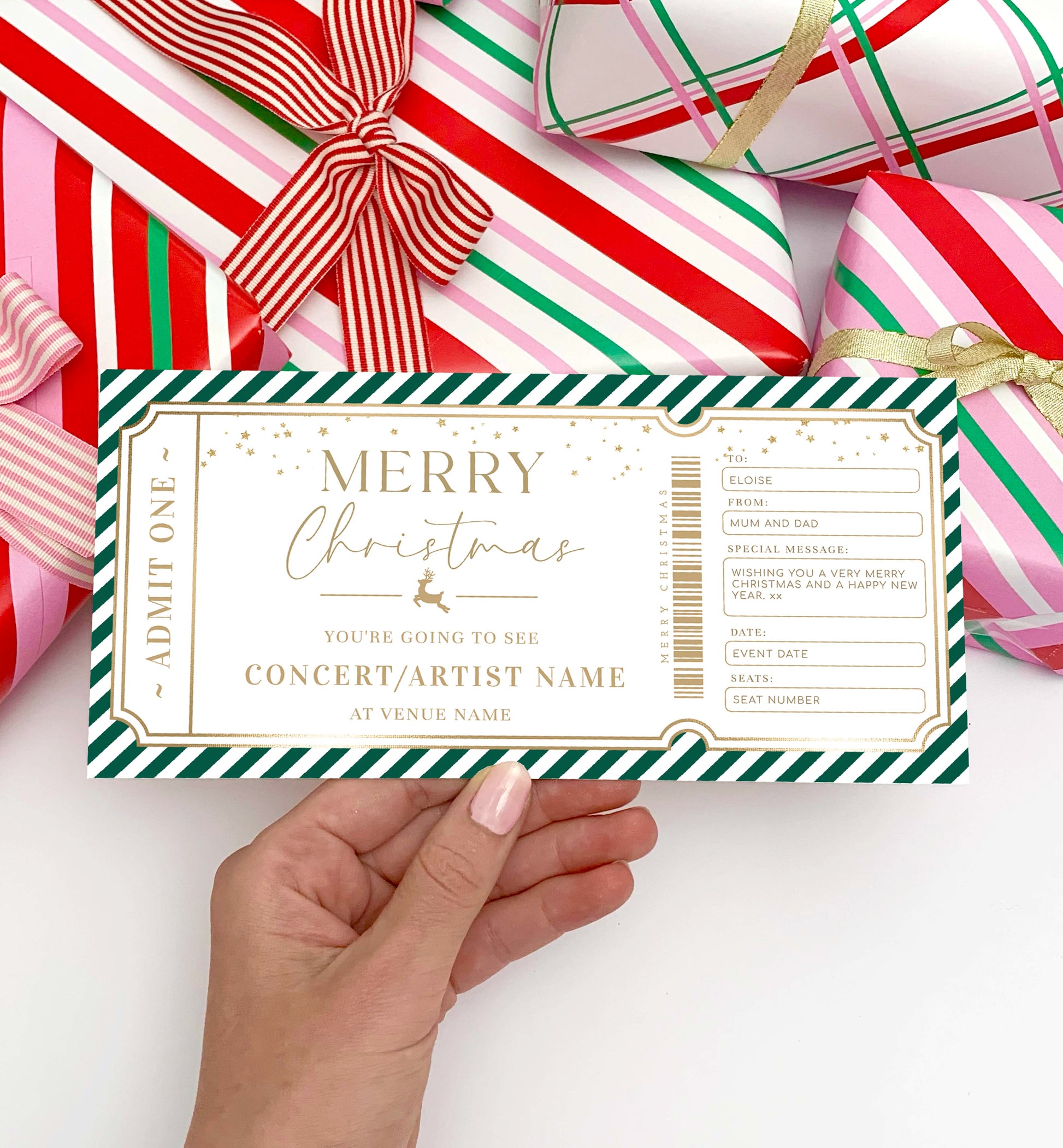 Christmas Concert Ticket Gift Voucher Template, Fully Custom Printable Gift Certificate, Music Show Ticket Christmas Present, Coupon, Surprise Show, Performance, Artist, Printable Gift Certificate
