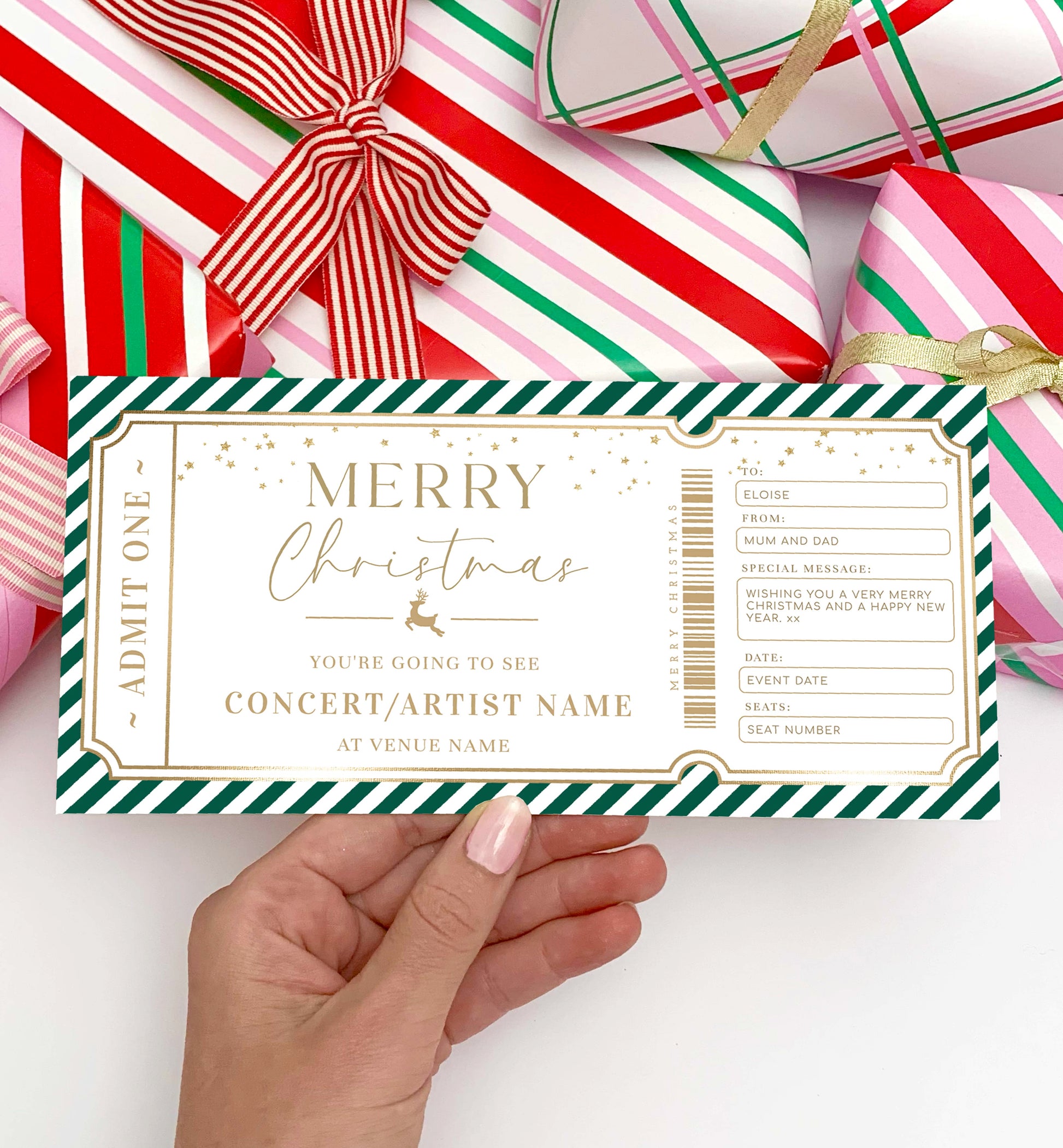 Christmas Concert Ticket Gift Voucher Template, Fully Custom Printable Gift Certificate, Music Show Ticket Christmas Present, Coupon, Surprise Show, Performance, Artist, Printable Gift Certificate