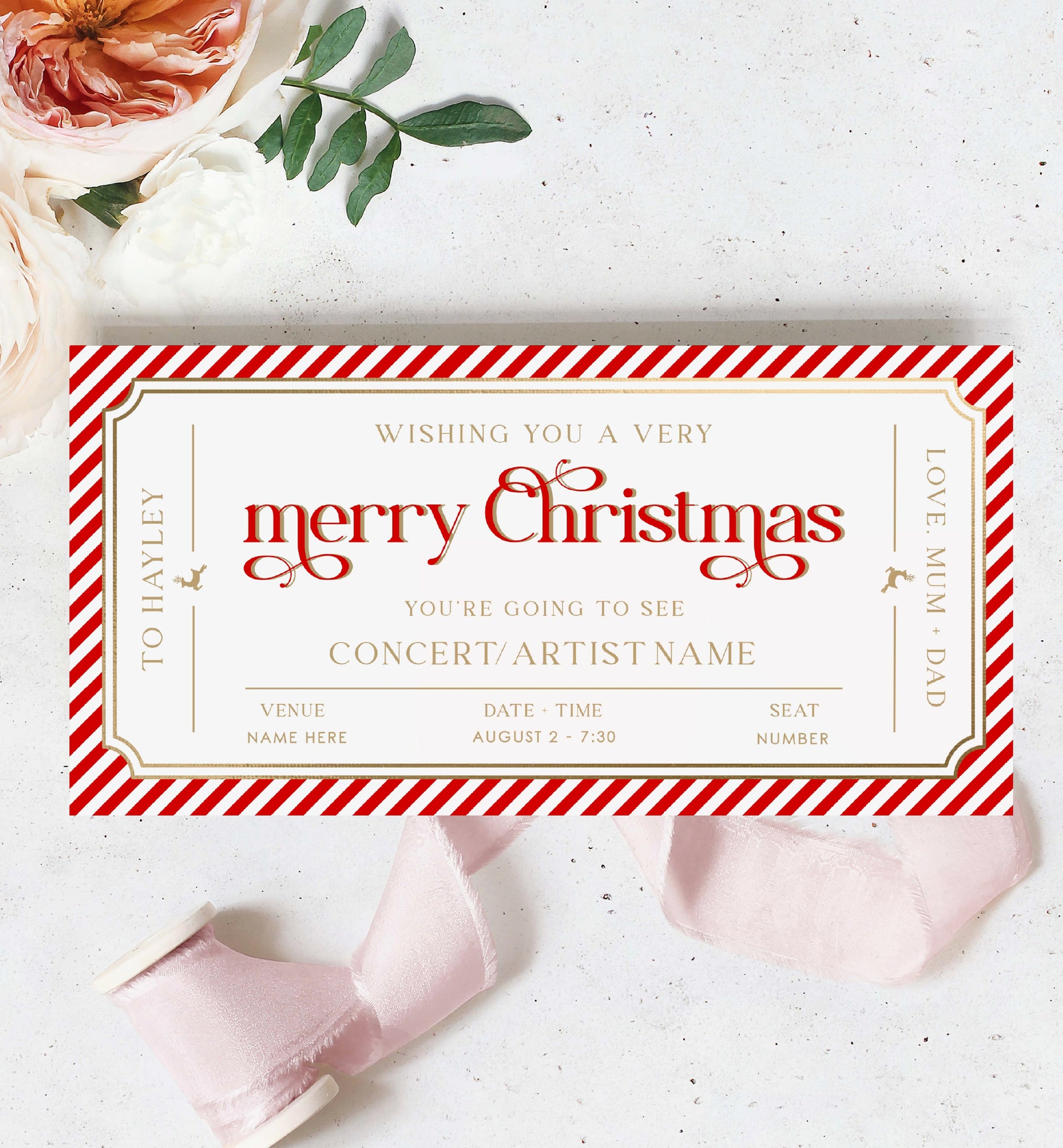 Stripe Red White  Printable Christmas Concert Gift Voucher Template –  Black Bow Studio