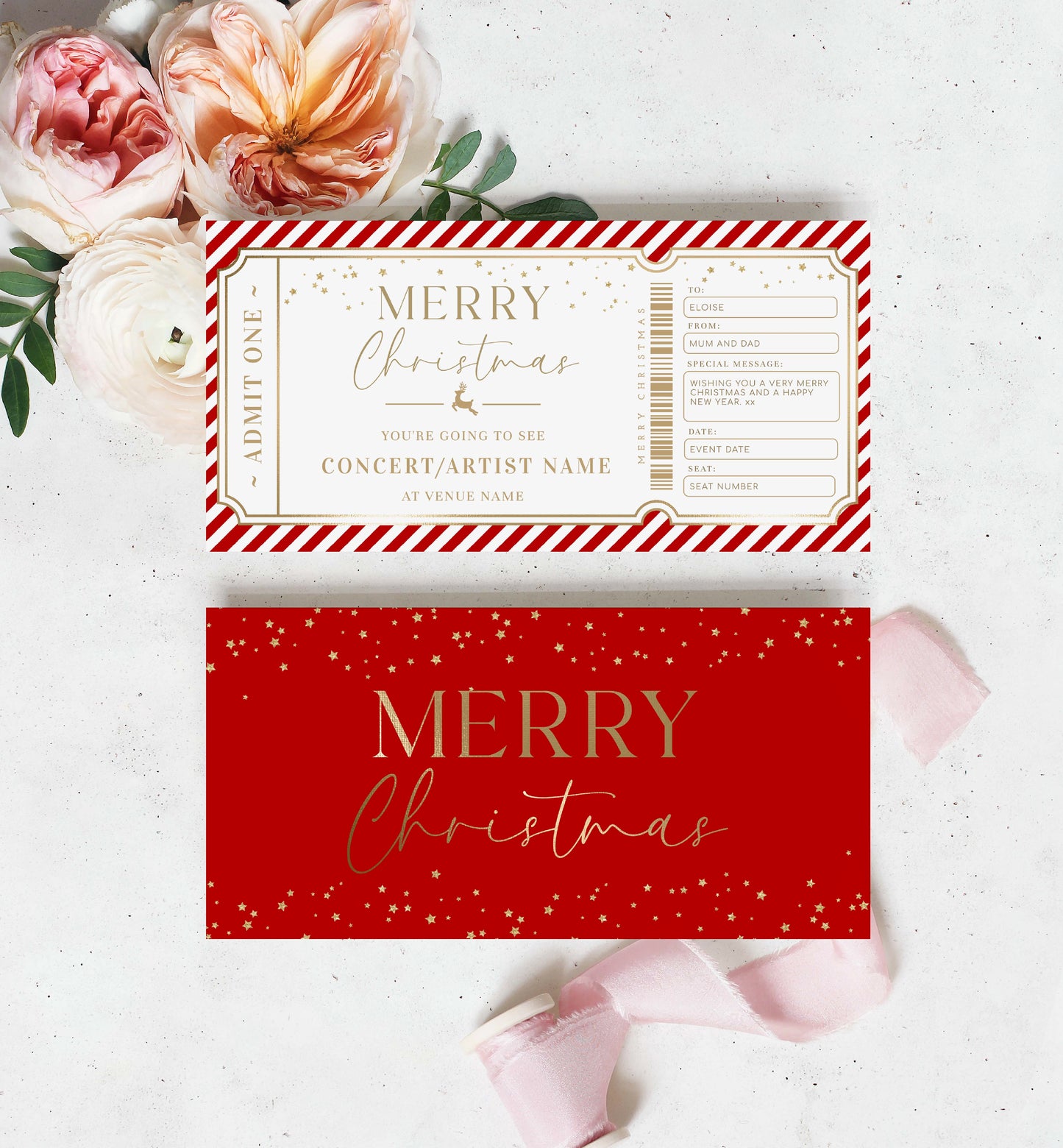 Christmas Concert Ticket Gift Voucher Template, Fully Custom Printable Gift Certificate, Music Show Ticket Christmas Present, Coupon, Surprise Show, Performance, Artist, Printable Gift Certificate