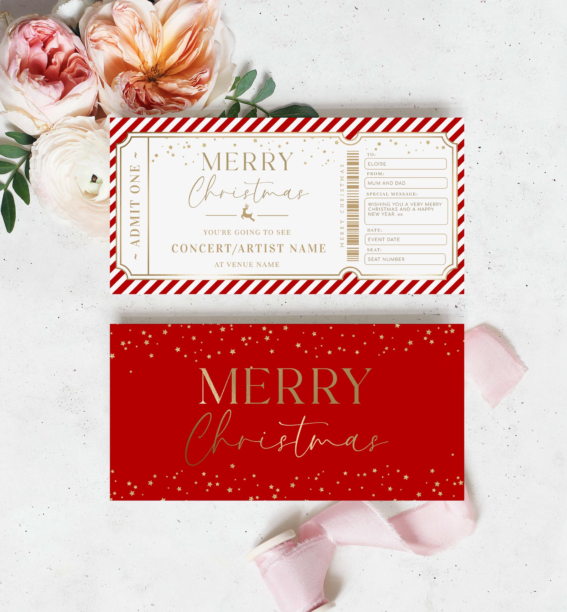 Christmas Concert Ticket Gift Voucher Template, Fully Custom Printable Gift Certificate, Music Show Ticket Christmas Present, Coupon, Surprise Show, Performance, Artist, Printable Gift Certificate