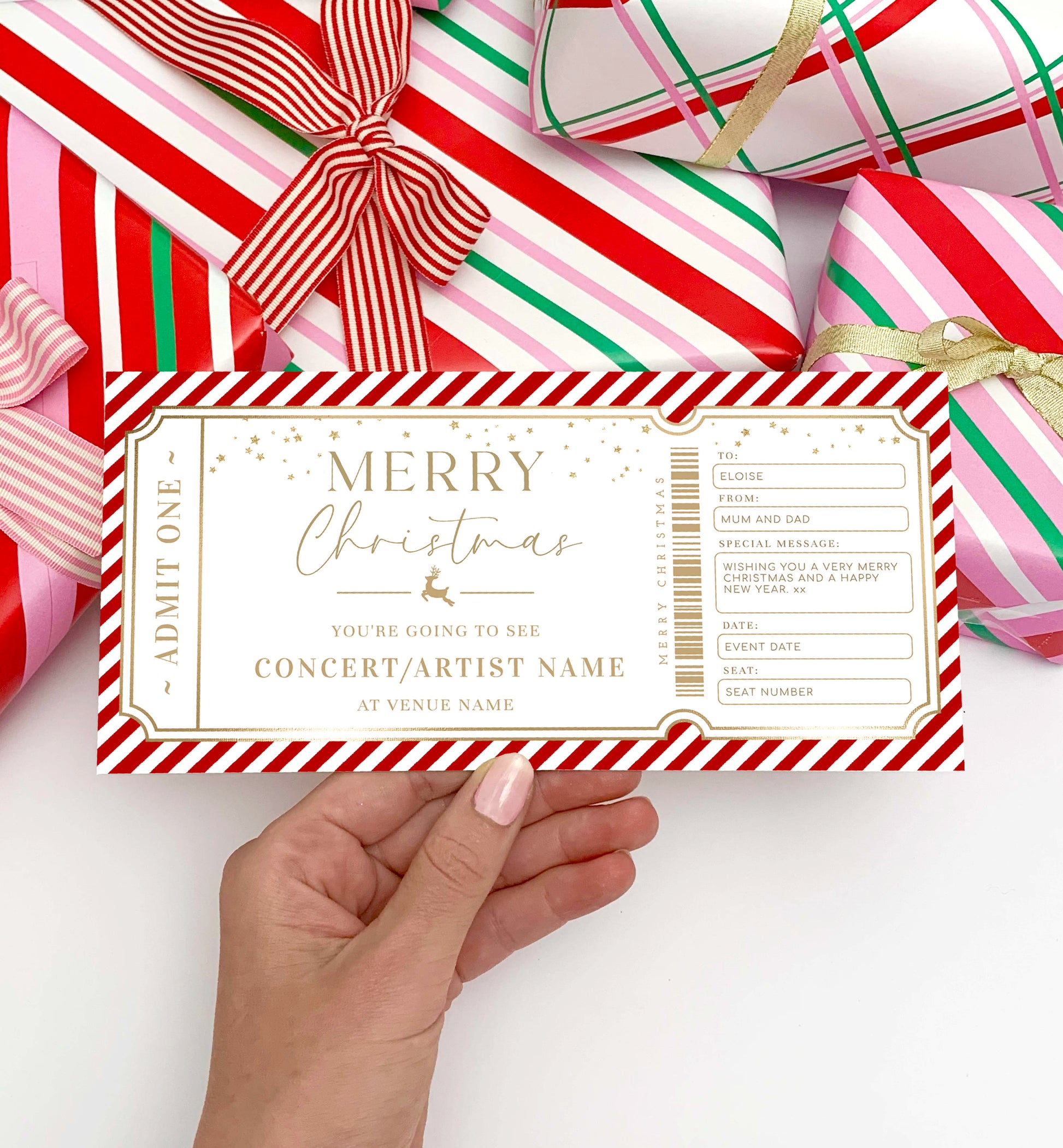 Christmas Concert Ticket Gift Voucher Template, Fully Custom Printable Gift Certificate, Music Show Ticket Christmas Present, Coupon, Surprise Show, Performance, Artist, Printable Gift Certificate