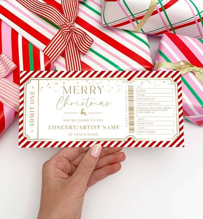 Christmas Concert Ticket Gift Voucher Template, Fully Custom Printable Gift Certificate, Music Show Ticket Christmas Present, Coupon, Surprise Show, Performance, Artist, Printable Gift Certificate