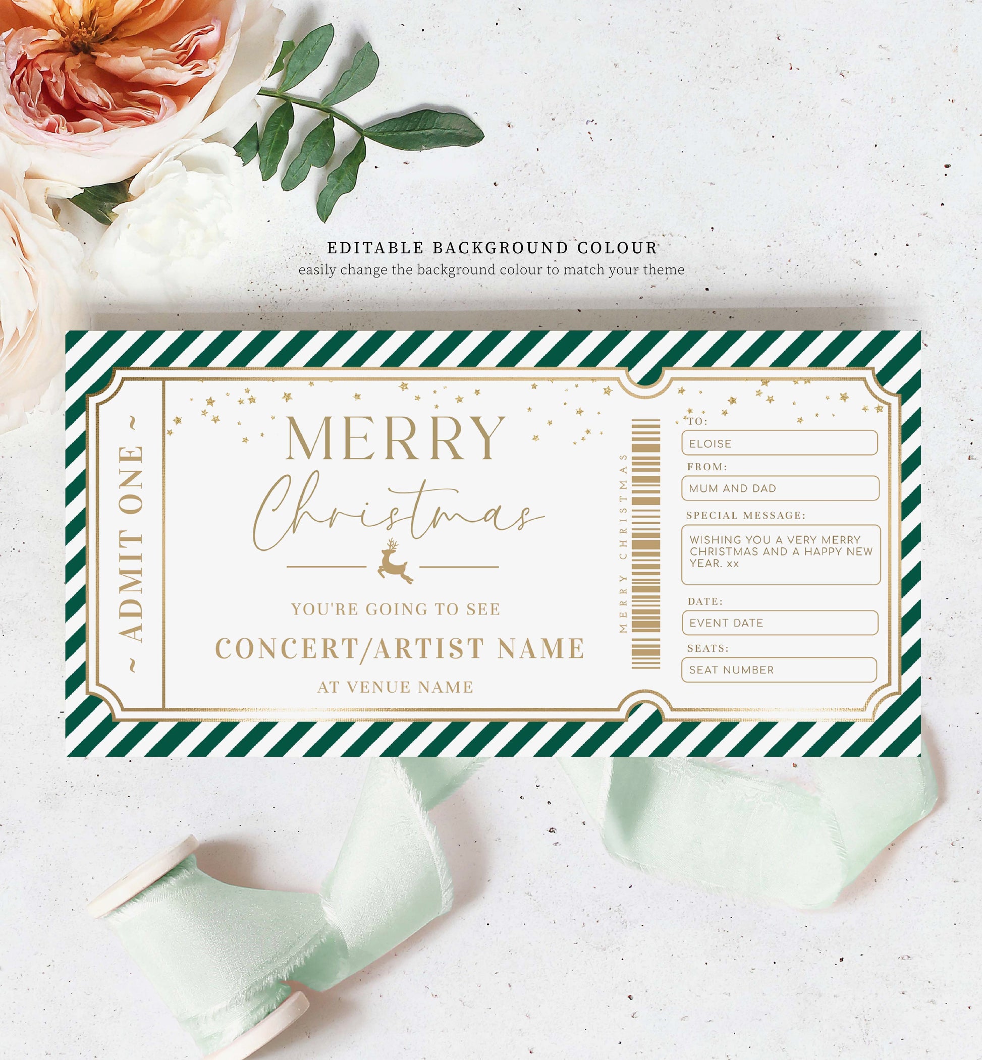 Christmas Concert Ticket Gift Voucher Template, Fully Custom Printable Gift Certificate, Music Show Ticket Christmas Present, Coupon, Surprise Show, Performance, Artist, Printable Gift Certificate