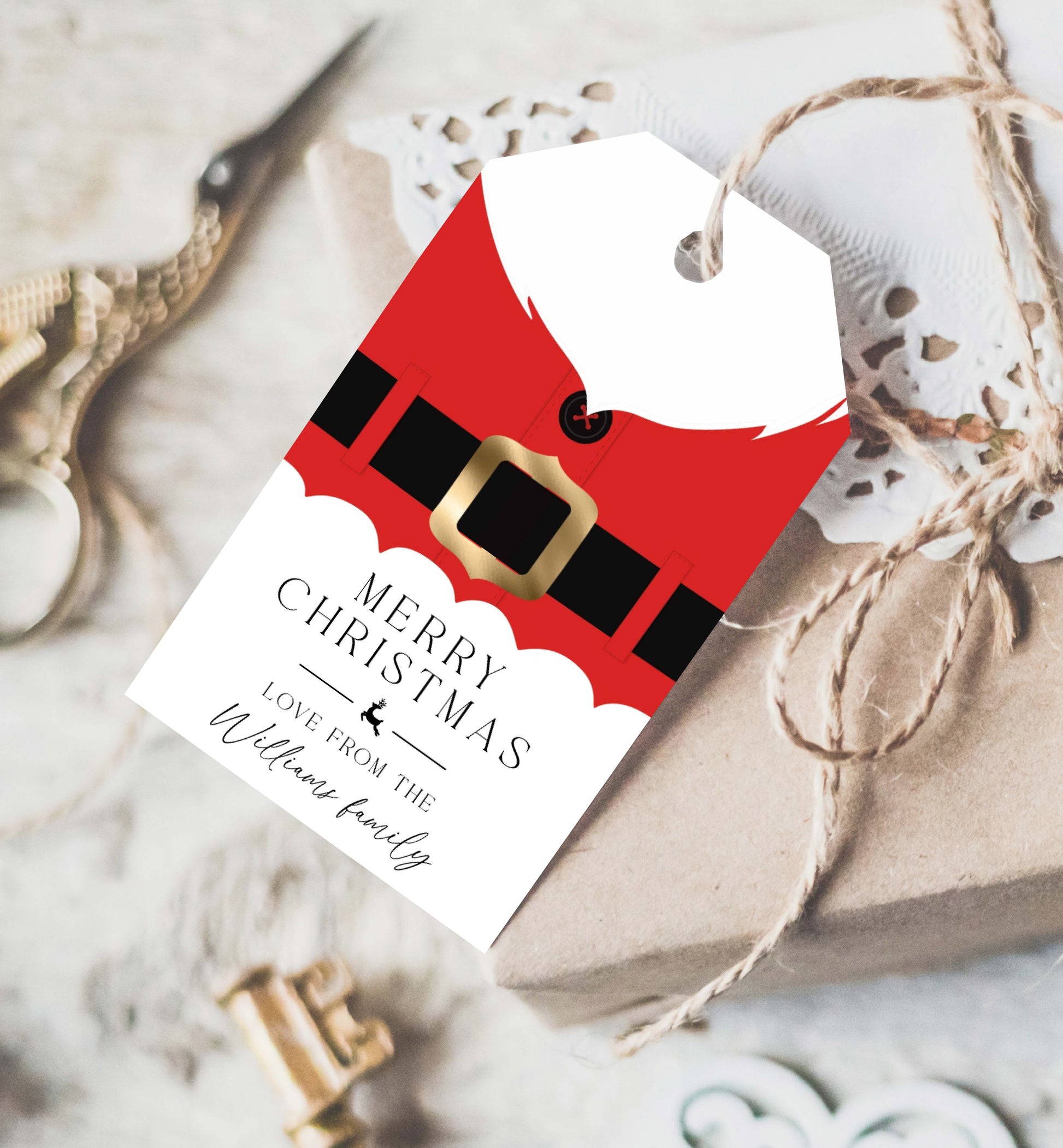 Printable Christmas Gift Tags Template, Santa Coat Gift Tags, Christmas Gift Wrapping Labels, Christmas Swing Tags, Holiday Gift Tags