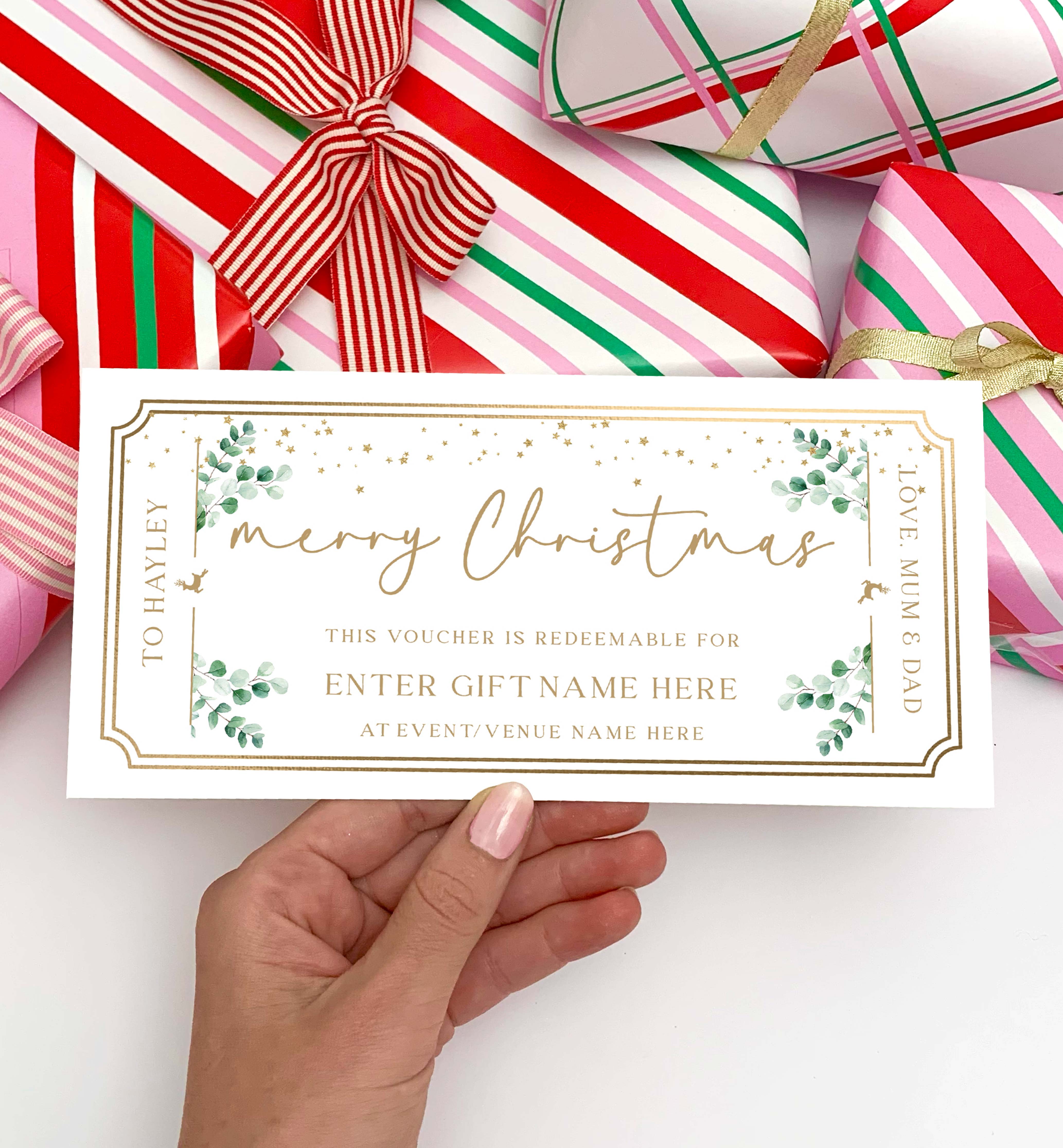 ferras greenery | printable christmas custom gift voucher template