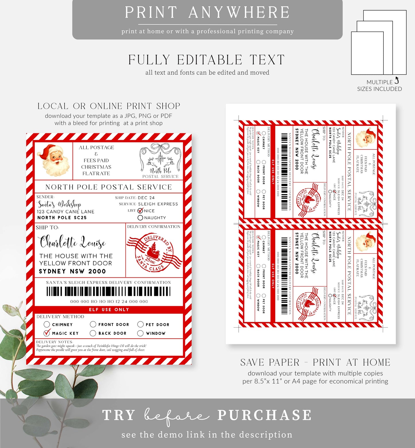 Santa's Workshop Red | Printable Christmas Shipping Label Template