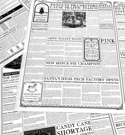 North Pole Chronicle Christmas Newspaper Wrapping Paper |  3 Sheets