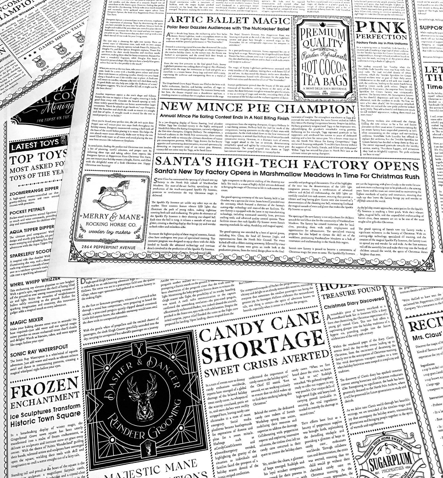North Pole Chronicle Christmas Newspaper Wrapping Paper |  3 Sheets