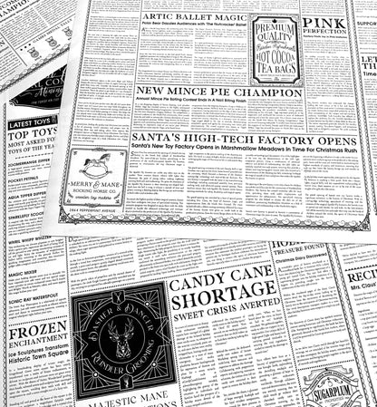 North Pole Chronicle Christmas Newspaper Wrapping Paper |  3 Sheets