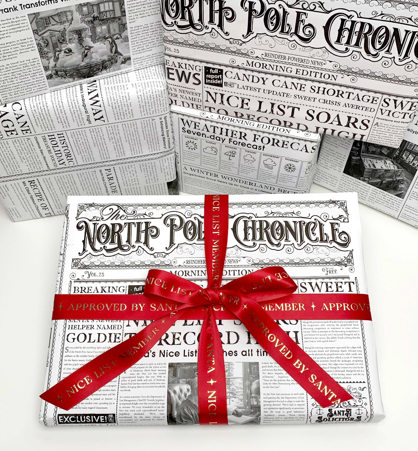 North Pole Chronicle Christmas Newspaper Wrapping Paper |  3 Sheets