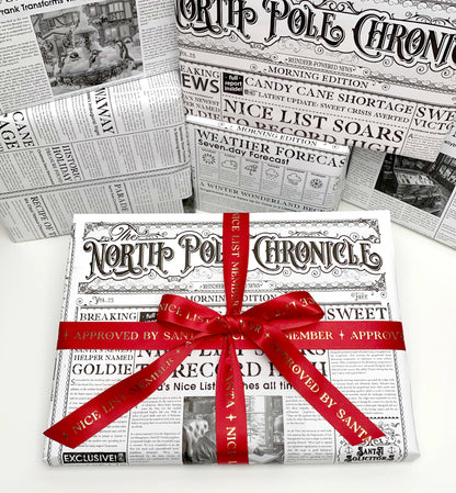 North Pole Chronicle Christmas Newspaper Wrapping Paper |  3 Sheets