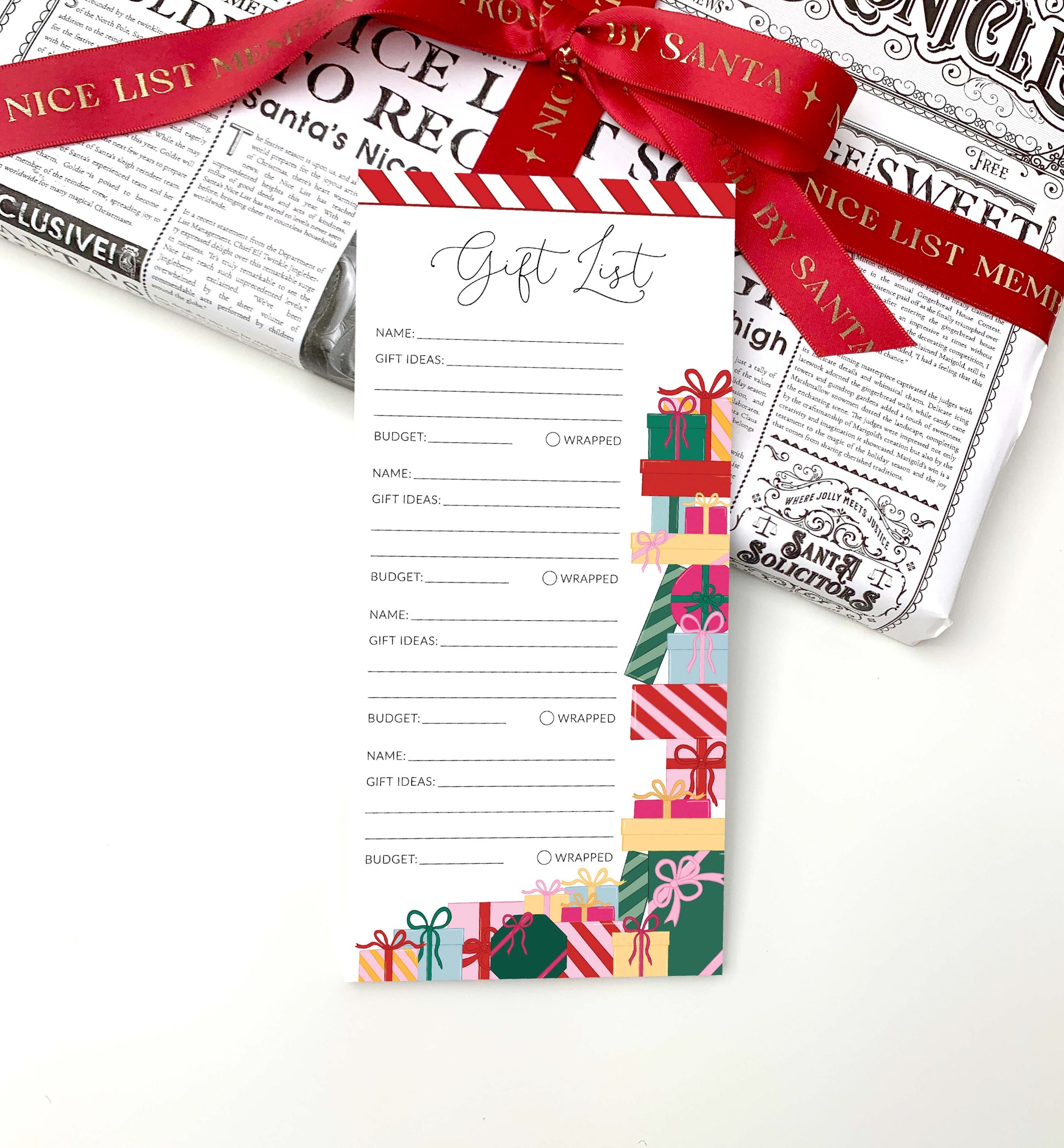 Christmas Gift List Notepad, 50 pages, Christmas Shopping List Notepad, Holiday Season Shopping List Notepad, Christmas To Do List