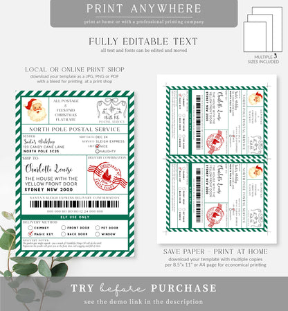 Santa's Workshop Green | Printable Christmas Shipping Label Template