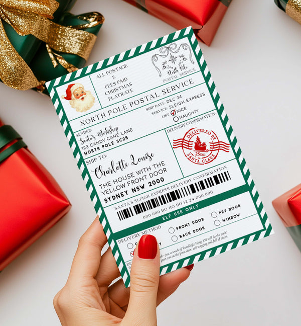Santa #39 s Workshop Green Printable Christmas Shipping Label Template